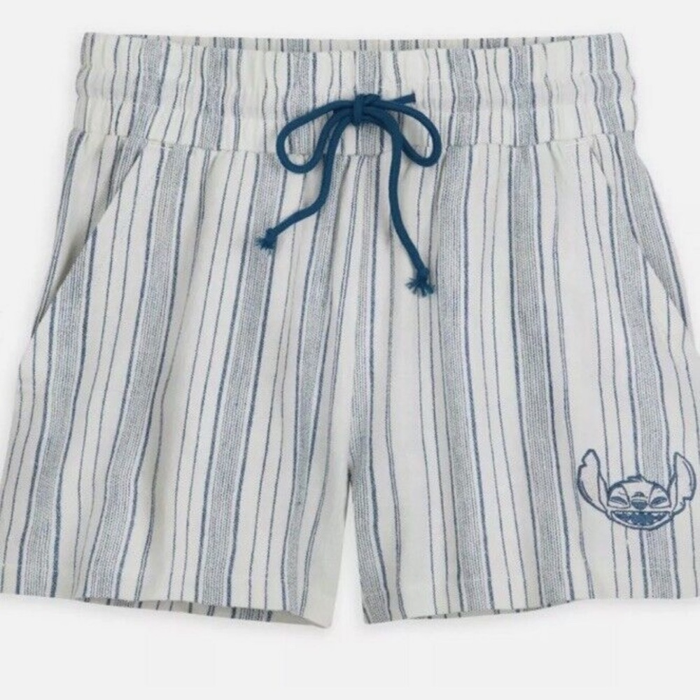 Disney Stitch Blue/White Striped Shorts Women's Medium 🆕
